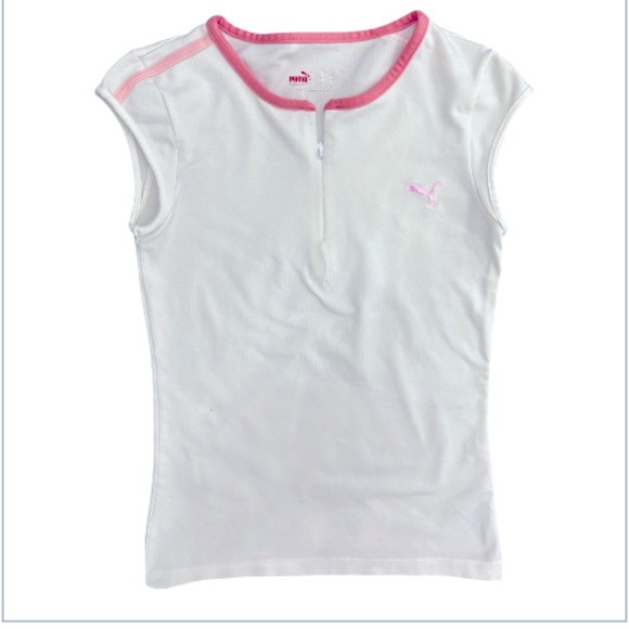 Puma Kids White and Pink Short Sleeve Tee - Picture 1 of 7